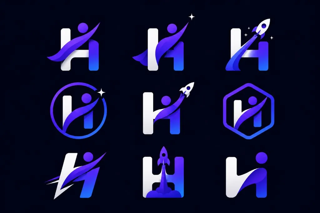 Logo-Varianten mit Rakete und unterschiedlichen Rahmen