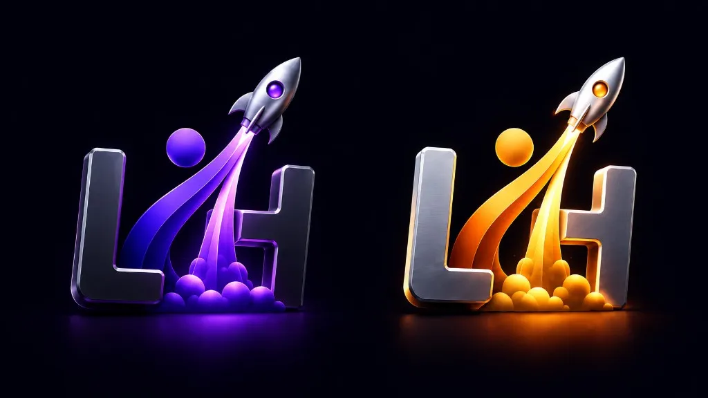 Zwei finale 3D-Logo-Favoriten in Violett und Orange